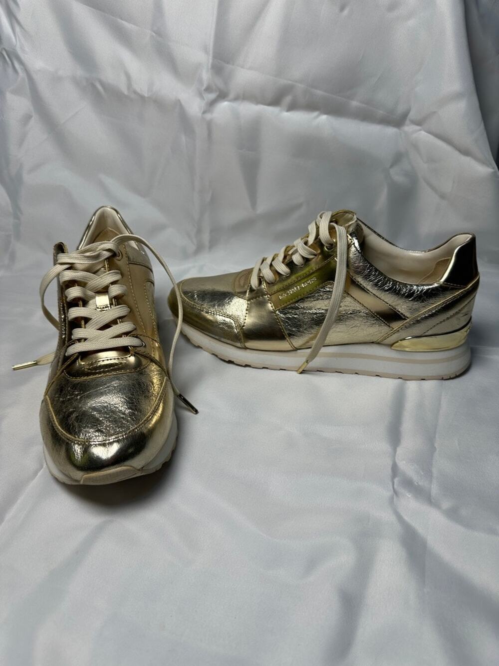 Michael Kors Womens 9.5M Metallic Gold Leather Wedge Sneakers Trainers